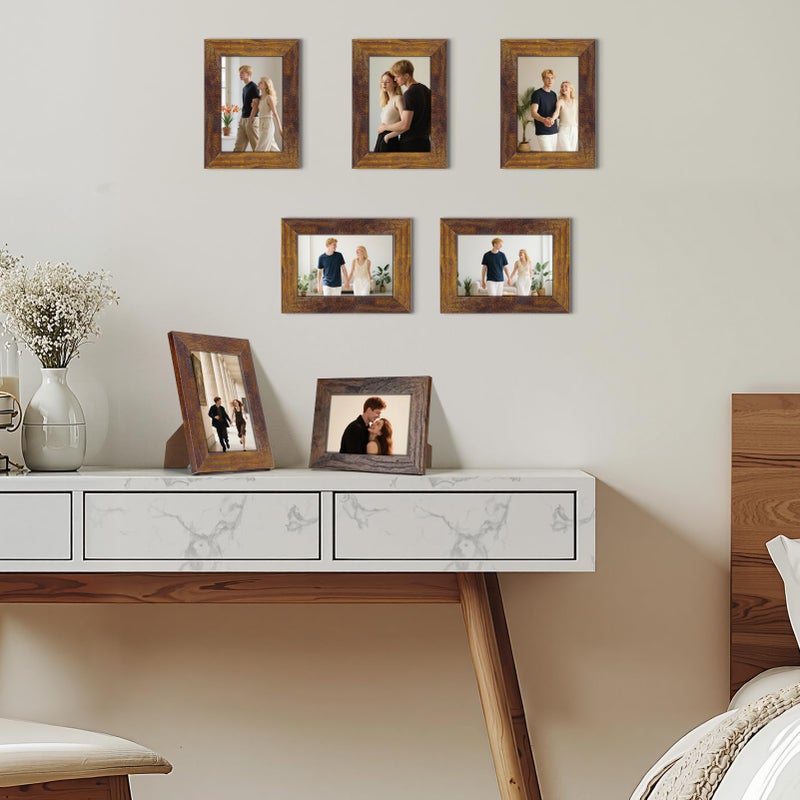 PETAFLOP 8x10 Picture Frame Rustic Brown Frames Fits 8 by 10 Inch Prints Wall Tabletop Display, 7 Pack - Image 5